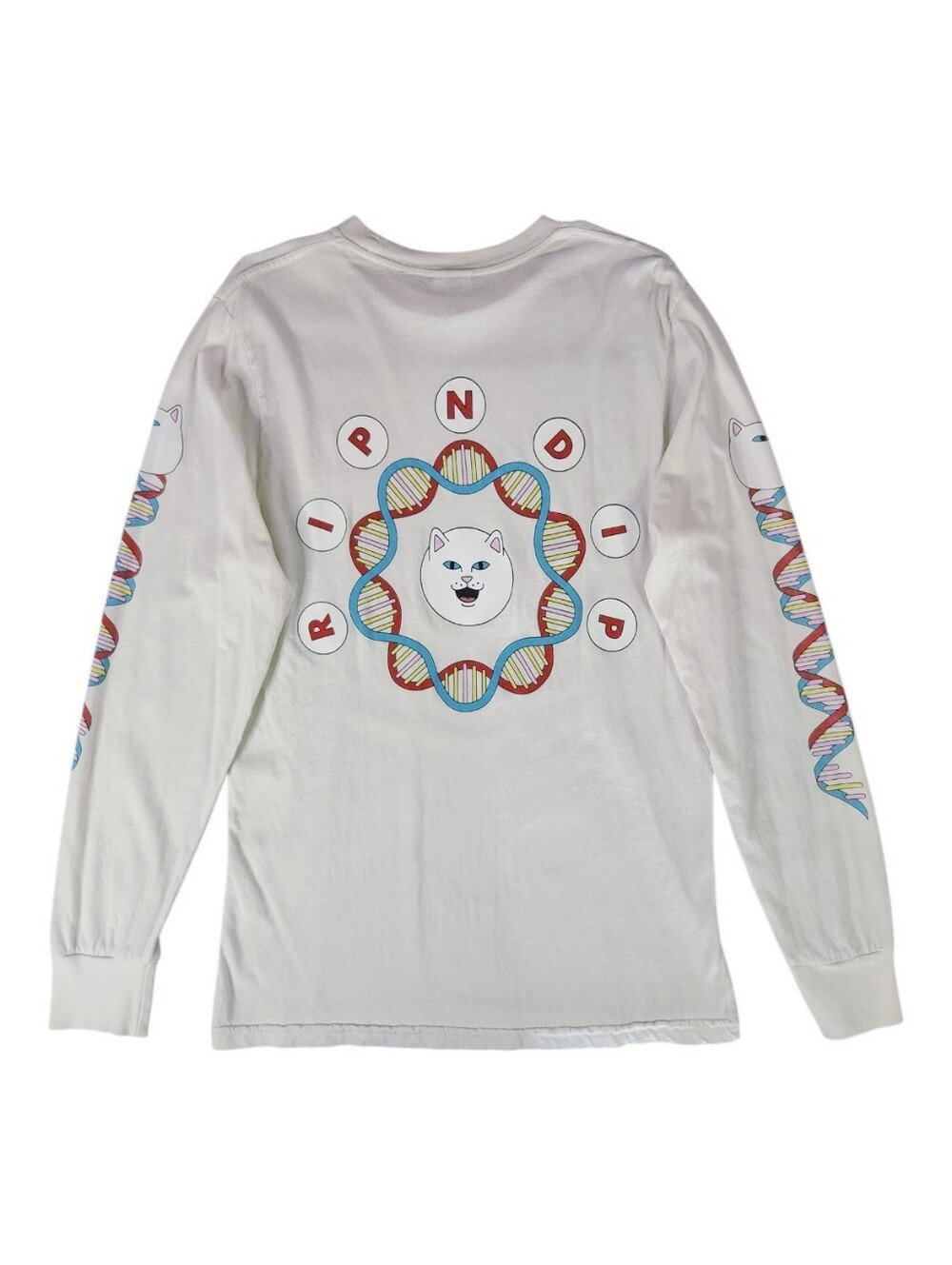 RIPNDIP Lord Nermal DNA Long Sleeve T-Shirt White Graphic Skate Tee Small